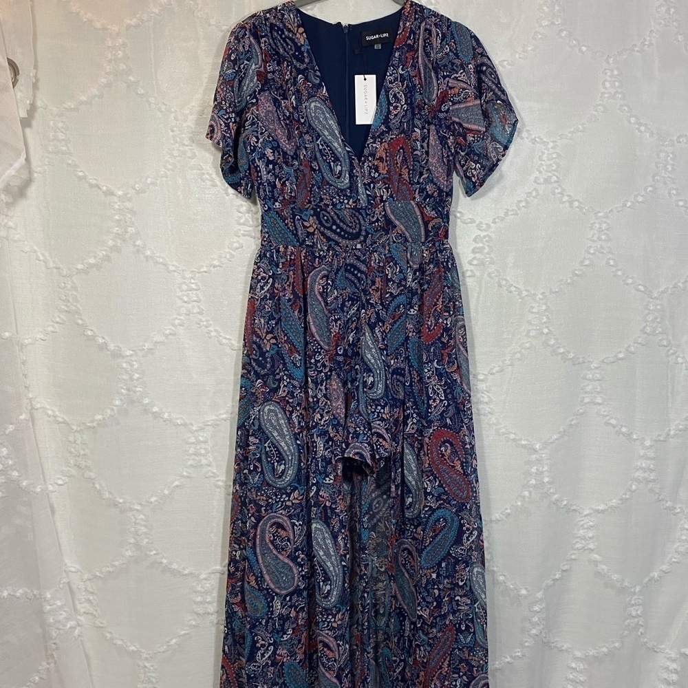 NWT Sugar + lips paisley blue romper dress size XS - Picture 2 of 10